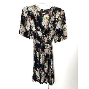 Reformation Black Peony Floral Deep V-Neck Wrap Dress Cottagecore Coquette 2